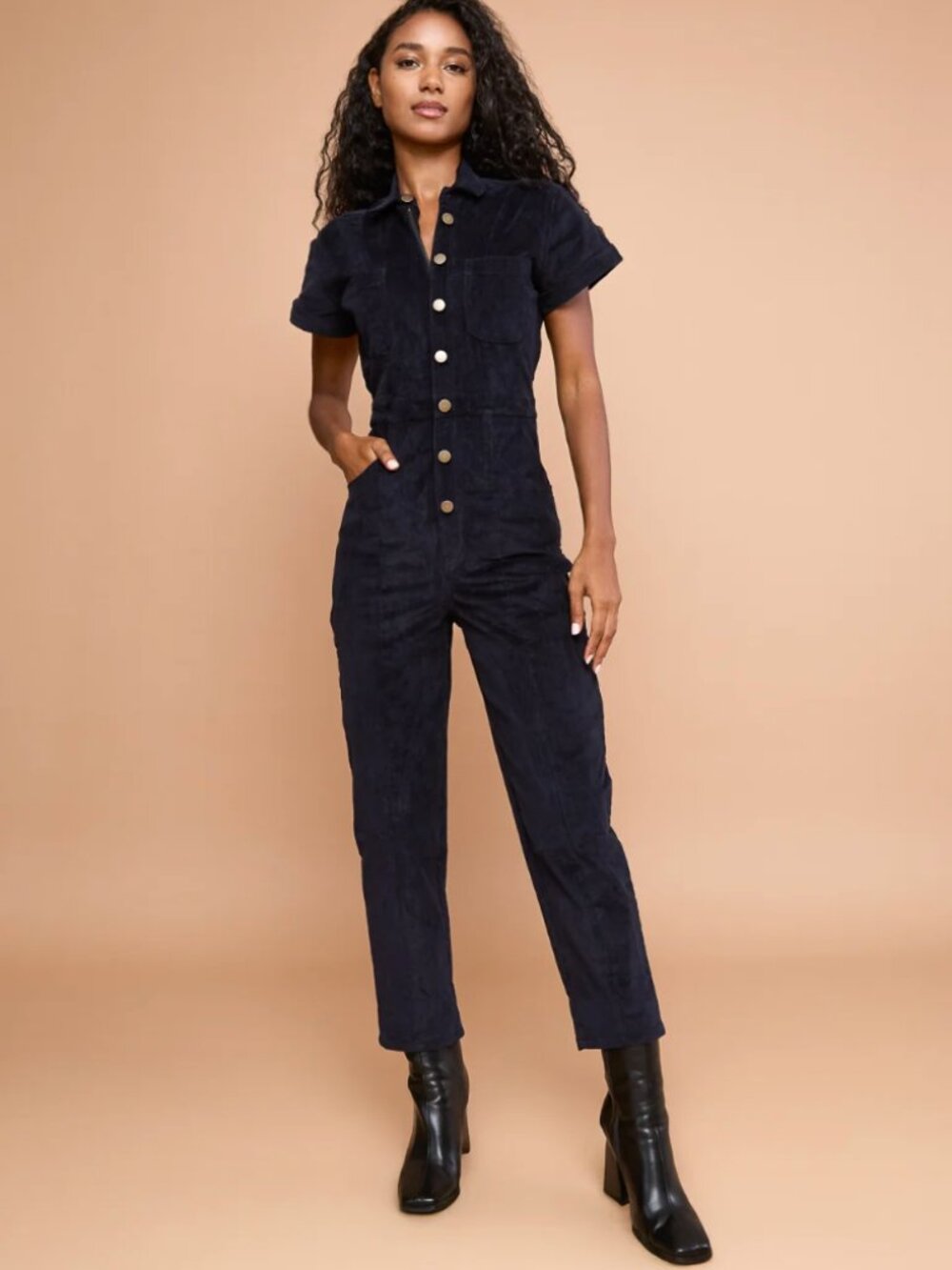 Mixed by Nasrin Classic Jumpsuit, navy corduroy, size S